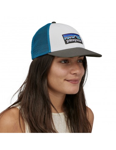 Patagonia P-6 Logo LoPro Trucker Hat White With Forge Grey Onbody Angle