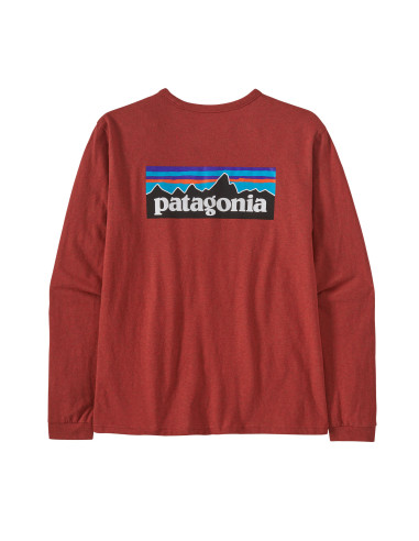 Patagonia Womens Long-Sleeved P-6 Logo Responsibili-Tee Burl Red Offbody Back