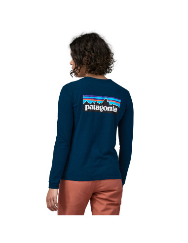 Patagonia Womens Long-Sleeved P-6 Logo Responsibili-Tee Tidepool Blue Onbody Back