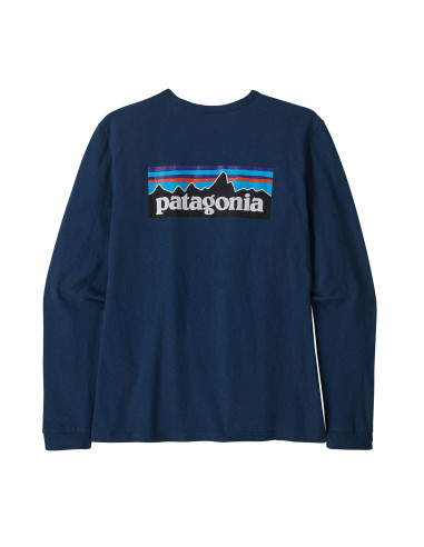 Patagonia Womens Long-Sleeved P-6 Logo Responsibili-Tee Tidepool Blue Offbody Back