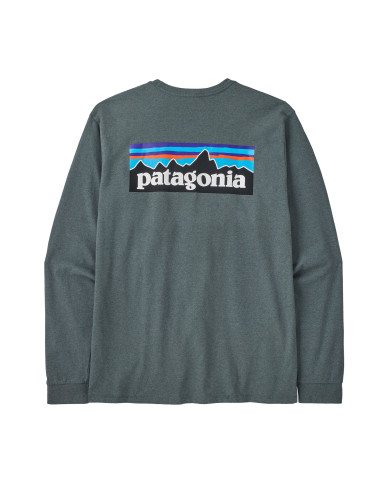 Patagonia Mens Long-Sleeved P-6 Logo Responsibili-Tee Nouveau Green Offbody Back