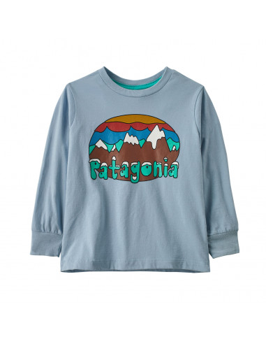 Patagonia Detské Tričko S Dlhým Rukávom Regenerative Organic Certified™ Cotton Fitz Roy Flurries Steam Modrá