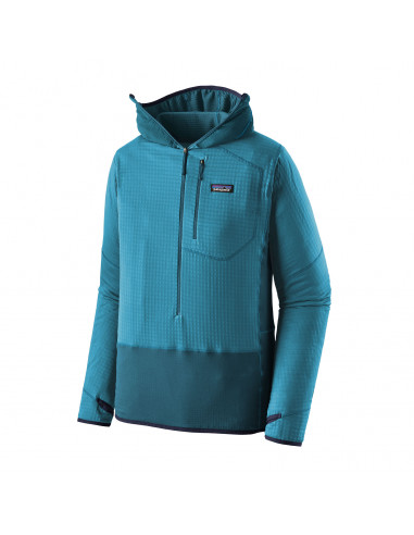 Patagonia Mens R1 Pullover Hoody Wavy Blue Offbody Front