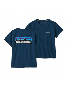 Patagonia Dámské Tričko P-6 Logo Responsibili-Tee® Tidepool Modrá Offbody Zepředu a Zezadu