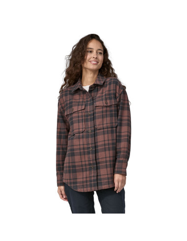 Patagonia Womens Heavyweight Fjord Flannel Overshirt Ice Caps: Dusky Brown Onbody Front