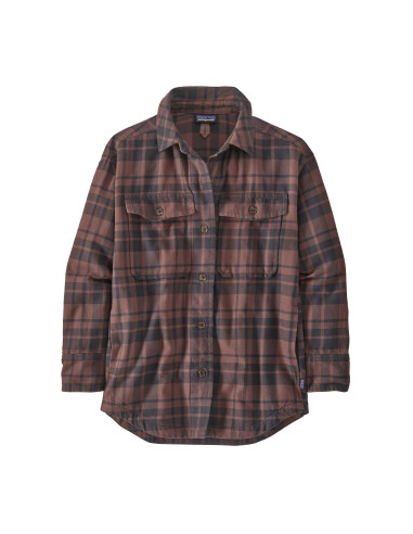 Patagonia Womens Heavyweight Fjord Flannel Overshirt Ice Caps: Dusky Brown Offbody Front