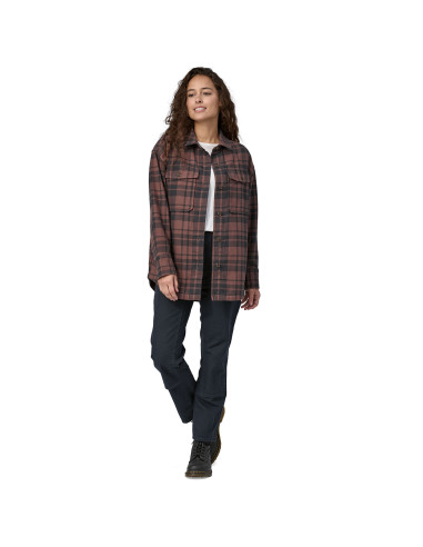 Patagonia Womens Heavyweight Fjord Flannel Overshirt Ice Caps: Dusky Brown Onbody Front 2