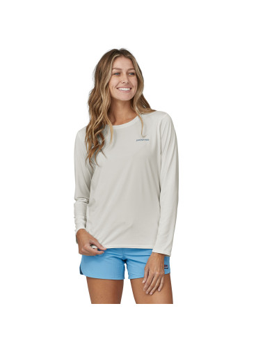 Patagonia Womens Long-Sleeved Capilene® Cool Daily Graphic Shirt - Waters Boardshort Logo White Onbody Front