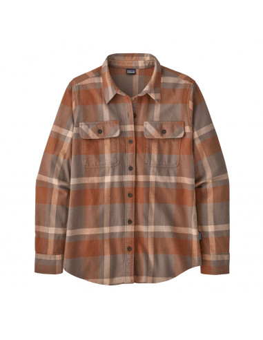 Patagonia Womens Long-Sleeved Organic Cotton Midweight Fjord Flannel Shirt Comstock: Dusky Brown Offbody Front