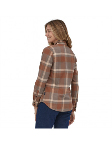 Patagonia Womens Long-Sleeved Organic Cotton Midweight Fjord Flannel Shirt Comstock: Dusky Brown Onbody Back