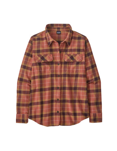Patagonia Womens Long-Sleeved Organic Cotton Midweight Fjord Flannel Shirt Vista: Burl Red Offbody Front