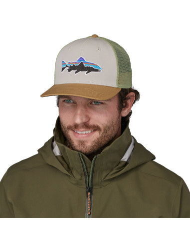 Patagonia Fitz Roy Trout Trucker Hat White w/ Classic Tan Onbody Front