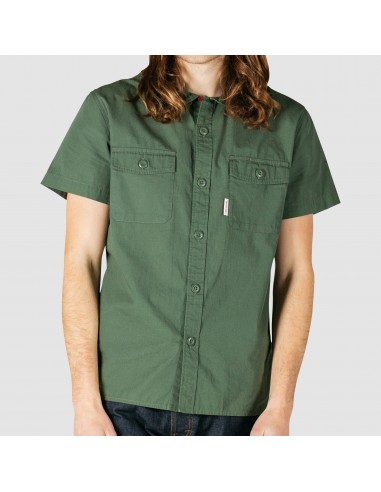 Topo Designs Pánská Košile S Krátkým Rukávem Olivová Zelená Onbody Zepředu 2