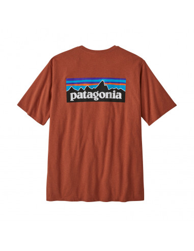 Patagonia Mens P-6 Logo Responsibili-Tee Quartz Coral Offbody Back
