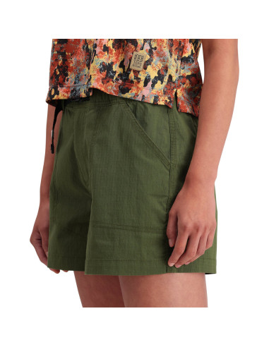 Topo Designs Womens Mountain Shorts - Ripstop Olive Onbody Side