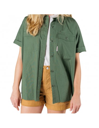 Topo Designs Womens Oversized Shirt Short Sleeve Olive Onbody Front