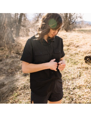 Topo Designs Womens Oversized Shirt Short Sleeve Black Olive Lifestyle