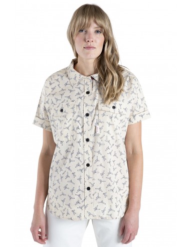 Topo Designs Dámská Nadrozměrná Košile S Krátkým Rukávem Bílá Uzel Onbody Zepředu