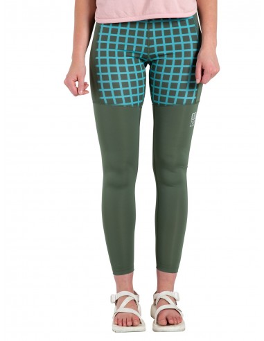 Topo Designs Womens Sport Tights Olive Grid Onbody Front