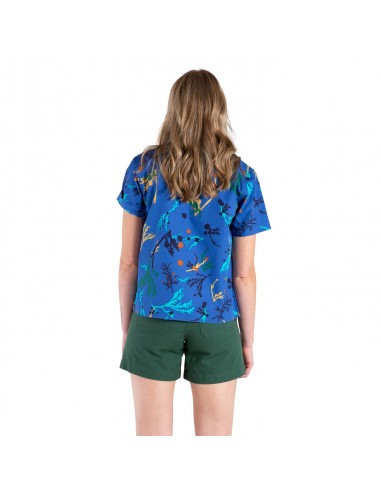 Topo Designs Womens Tour Shirt Print Blue Onbody Back