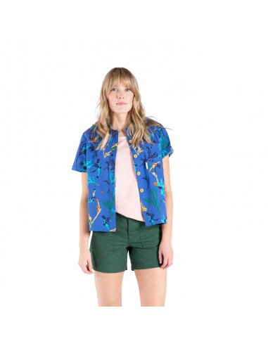 Topo Designs Womens Tour Shirt Print Blue Onbody Front