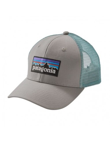 Patagonia P-6 Logo Trucker Hat Drifter Grey Dam Blue Offbody Front