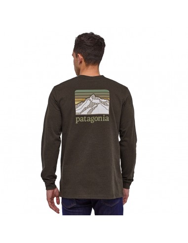 Patagonia Pánské Tričko S Dlouhým Rukávem Line Logo Ridge Responsibili-Tee Logwood Hnědá Onbody Zezadu