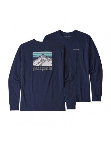 Patagonia Mens Long Sleeved Line Logo Ridge Responsibili-Tee Classic Navy Offbody Front And Back