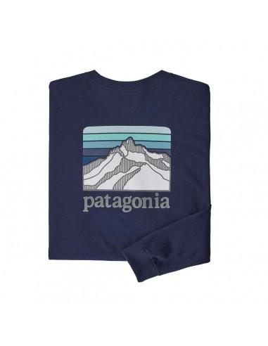 Patagonia Mens Long Sleeved Line Logo Ridge Responsibili-Tee Classic Navy Offbody Back 2