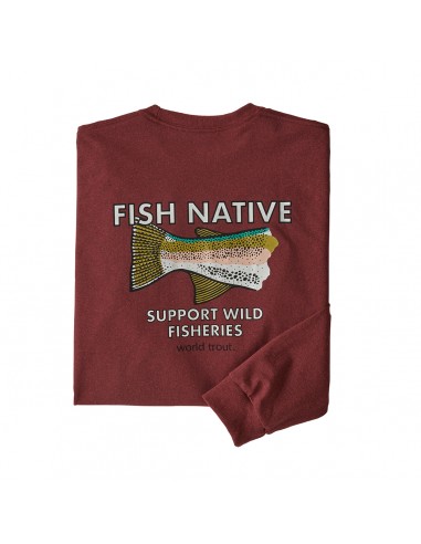 Patagonia Mens Long Sleeved Fish Native World Trout Responsibili-Tee Oxide Red Offbody Back
