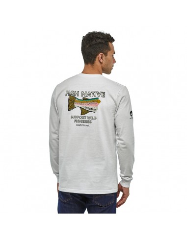 Patagonia Mens Long Sleeved Fish Native World Trout Responsibili-Tee White Onbody Back