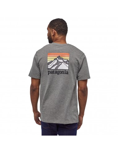 Patagonia Pánske Tričko S Vreckom Line Ridge Logo Responsibili-Tee Štrková Sivá Vresovaná Onbody Zozadu