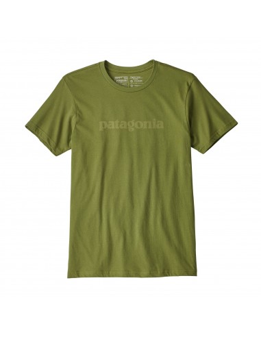 Patagonia Mens Text Logo Organic T-Shirt Spotted Green Offbody Front