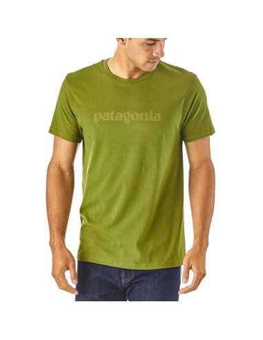 Patagonia Mens Text Logo Organic T-Shirt Spotted Green Onbody Front