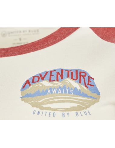 United by Blue Womens Adventure Awaits Baseball Tee Antique White Details