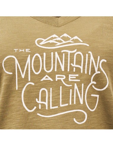 United by Blue Womens Mountains Are Calling Graphic V Neck Tee Olive Detail
